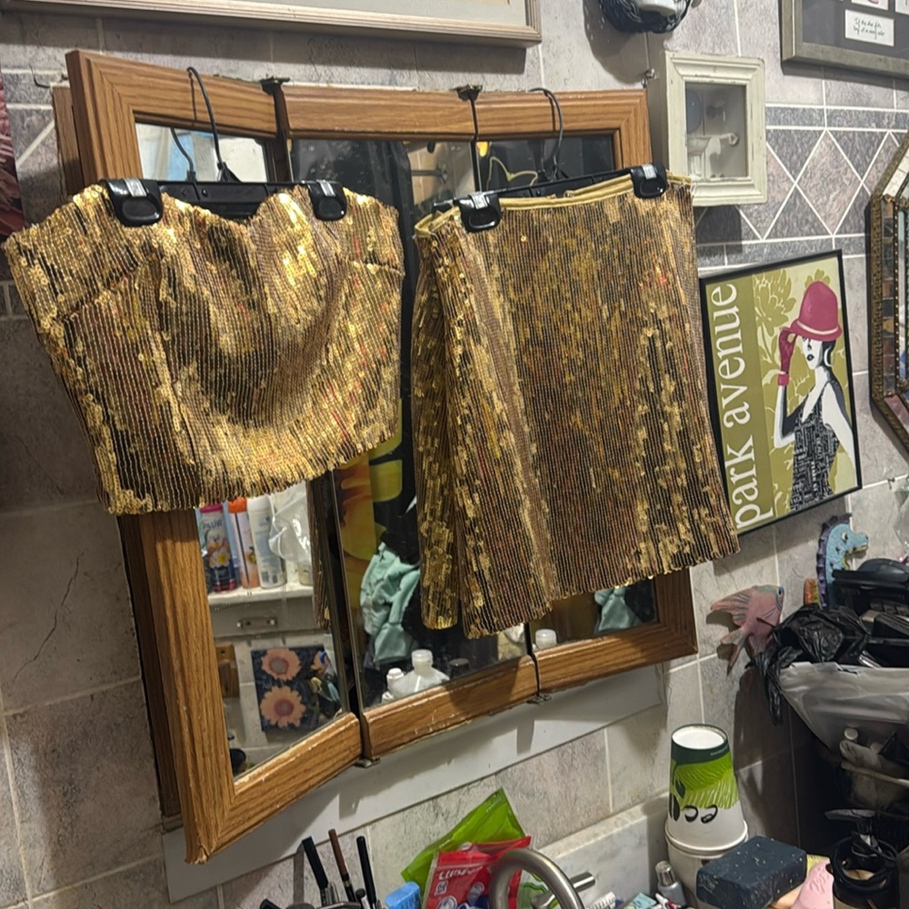 Gold Sequin skirt set